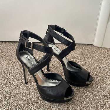 Bebe Black Leather Stilettos