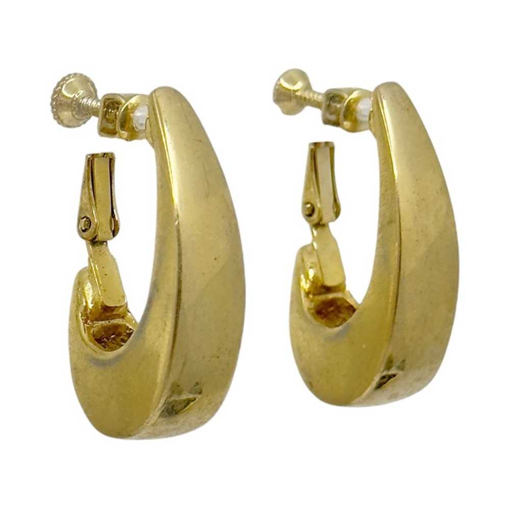 Vintage Gold Tone hoop clip on earrings - image 2