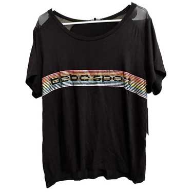 Bebe BeBe Black Shirt Size 1x Glitter Striped Tee 