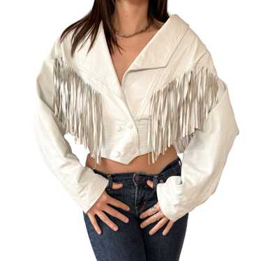 80s White Leather Fringe Jacket (M)