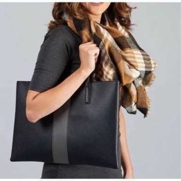 Vince Camuto Vegan Leather Black Gray Stripe Tote 