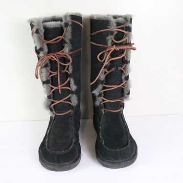 VGC Ugg Uptown Boots Black Suede Gray Shearling Li