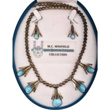 Vintage Lone Mountain Turquoise Necklace & Earring