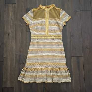 Francescas Yellow and White Striped Lace Sheer Dre