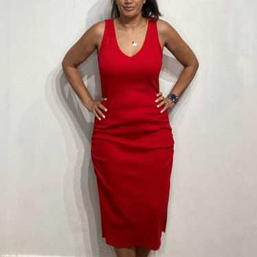 A New Day Red Ruched Midi Dress Sz L