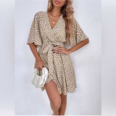 SHEIN Tan White Polka Dot Dress Size Small