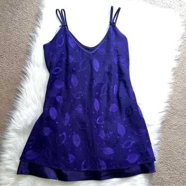 Vintage Dentelle Purple Leaf Print Slip Dress Smal