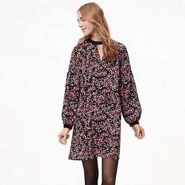 LOFT Berry Velvet Trim Floral Cutout Shift  Dress 