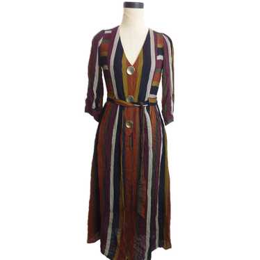 Zara Autumn Colors Striped V Neck Dress S