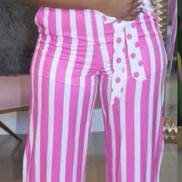 Pink and white stripe and polka dot jumpsuit