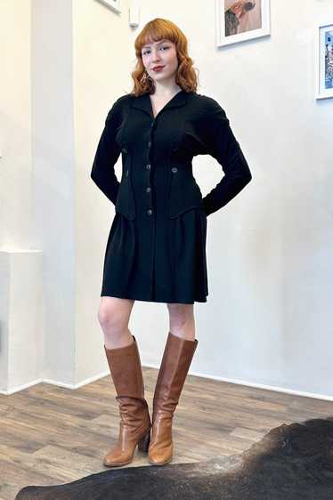 1980s Jean Muir Black Wool Dress-medium