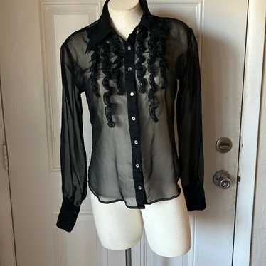 Fancy Sheer Black Tuxedo Blouse