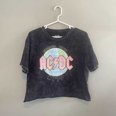 AC/DC Graphic Crewneck Tee Acid Wash Cropped