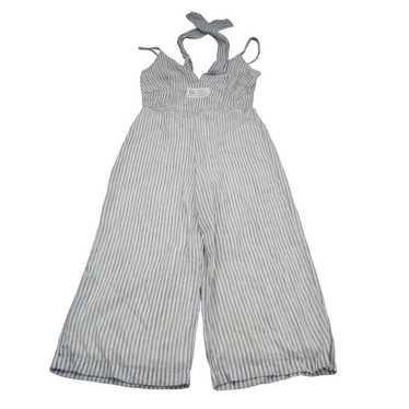 Japna Jumpsuit Womens M Gray White Stripes Vneck … - image 1