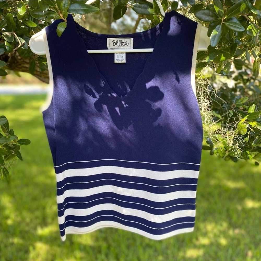 Vintage Bob Mackie Navy Striped Sleeveless Sweater Tank