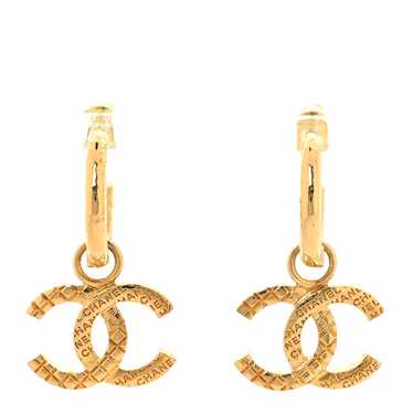 CHANEL Quilted CC Logo Hoop Earrings Gold