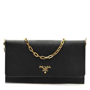 PRADA Saffiano Metal Oro Chain Wallet Black