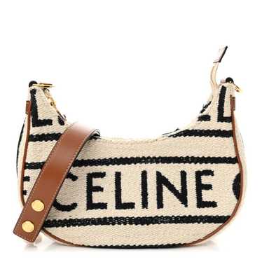 CELINE Textile Medium Ava Shoulder Bag White Black