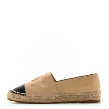 CHANEL Lambskin CC Espadrilles 38 Beige Black