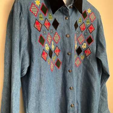 Vintage Womens Koret Jean Christmas Button Up Shir