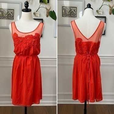 Anthropologie Meadow Rue Tomato Red Orange Dress 1