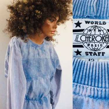 CHEROKEE Vintage 80's CHAMBRAY Acid Wash DRESS 12