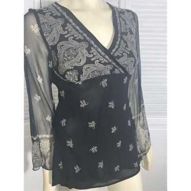 Vintage Y2K Fairycore Silk Blouse Black Gray Mediu