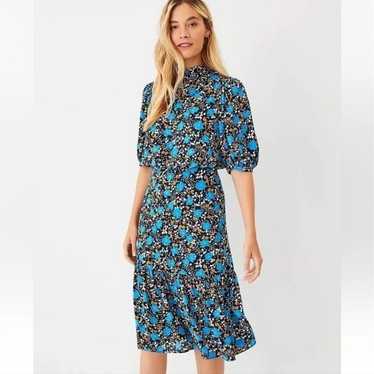 Ann Taylor floral midi dress ruffle hem puff sleev