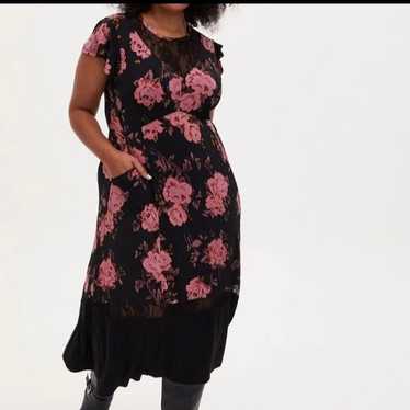 Torrid MIDI STUDIO KNIT DRESS Black Pink Floral