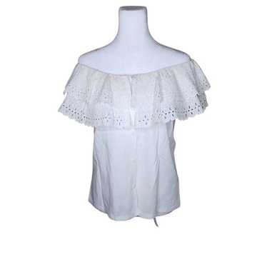 Vintage 1970s Off the Shoulder Ruffle Cotton Top S