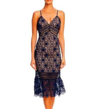 Aqua Navy Lace Midi Dress (Small)