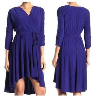 Eliza J. Royal Blue Faux Wrap High Low V-Neck Ruch