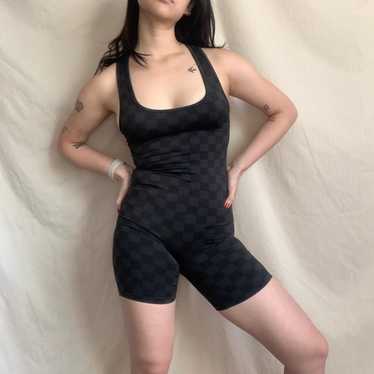 Checkered black and gray active Romper