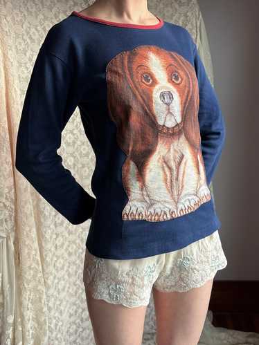 1970s Puppy Dog Navy Long Sleeve Tee T Shirt