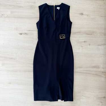 Calvin Klein Navy Blue Stretch Crepe Sleeveless Sh