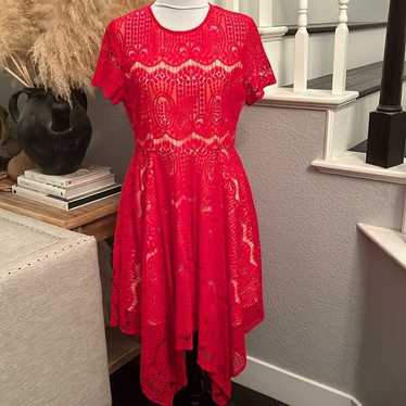 Anthropologie NWOT VONE Red Lace Midi Dress Size M