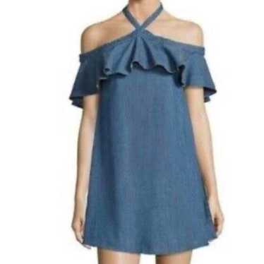 ALICE + OLIVIA chambray halter ruffle dress