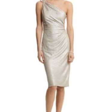 David Meister One Shoulder Metallic Dress