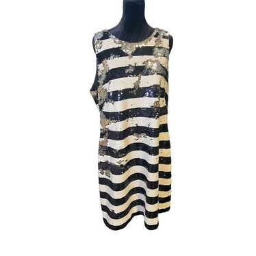 Eliza J Sequin Dress Stripe Black and Gold Dress S