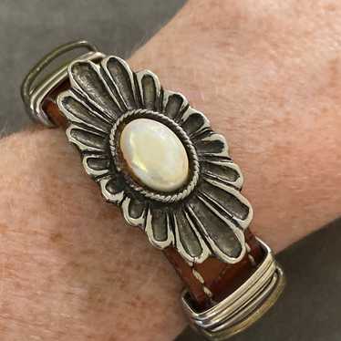 VINTAGE  Brown Leather & silver Bracelet