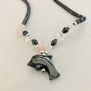 Hematite stone Dolphin black Necklace