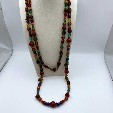 Vtg. Glass And Acrylic Beaded Necklace Long