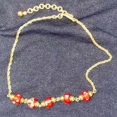 Trifari Beads Red Gold tone vintage signed