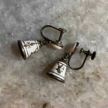 Siam Vintage Silver + White Enamel Earrings