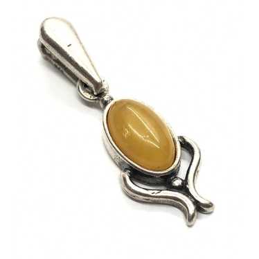 Vintage Sterling Silver 925 Pendant Egg Yolk Amber