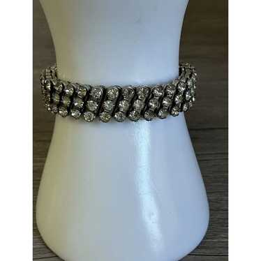 1950's Silver Tone & Rhinestone Stretch Bracelet.