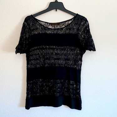 The Limited Black Lace  Top with Sequin Sparkle Sm