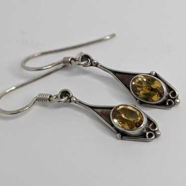 Vintage Citrine .925 Dangle Earrings Dainty Delica