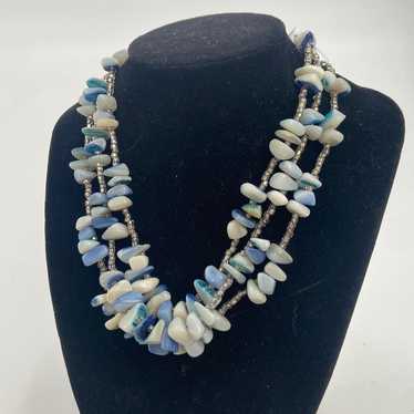 Vintage blue shell beaded layered choker necklace