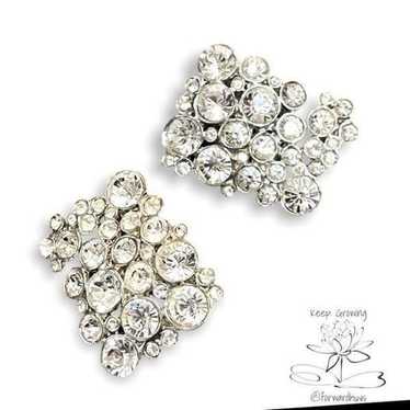 Vintage Silvertone Rhinestone Clip On Earrings